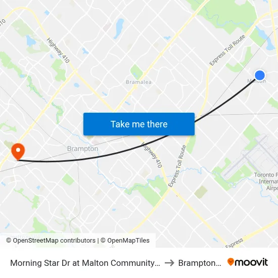 Morning Star Dr at Malton Community Centre to Brampton ON map