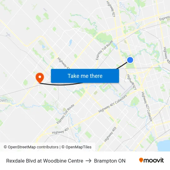 Rexdale Blvd at Woodbine Centre to Brampton ON map