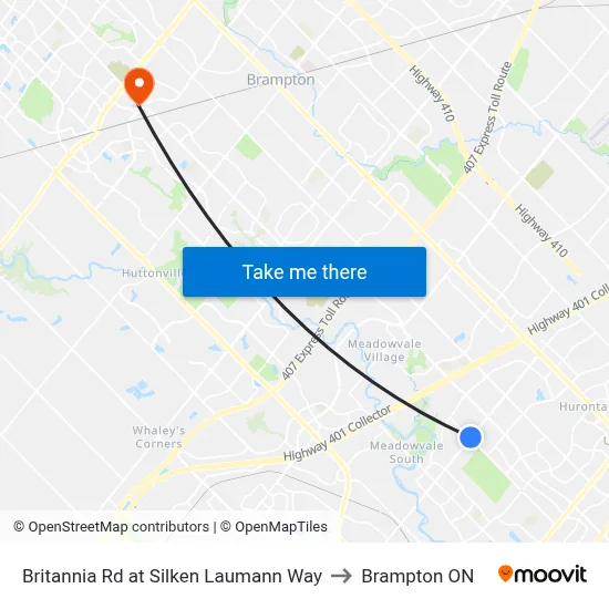 Britannia Rd at Silken Laumann Way to Brampton ON map