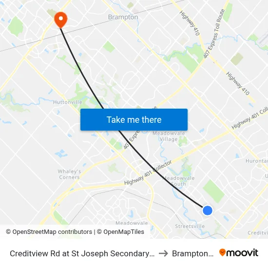 Creditview Rd at St Joseph Secondary School to Brampton ON map