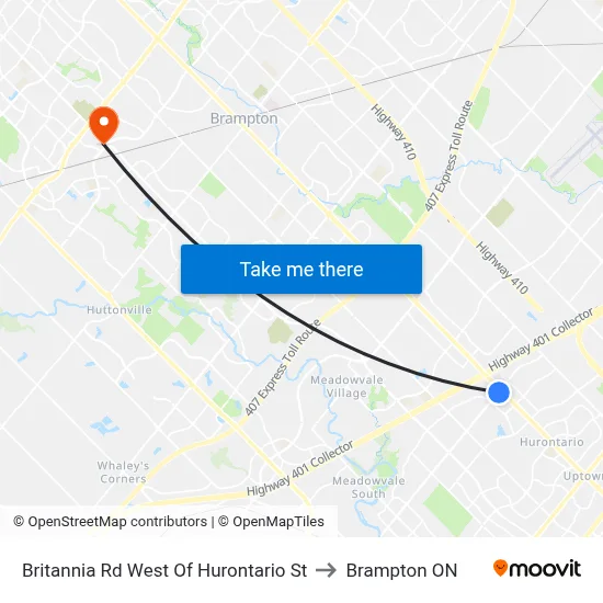 Britannia Rd West Of Hurontario St to Brampton ON map