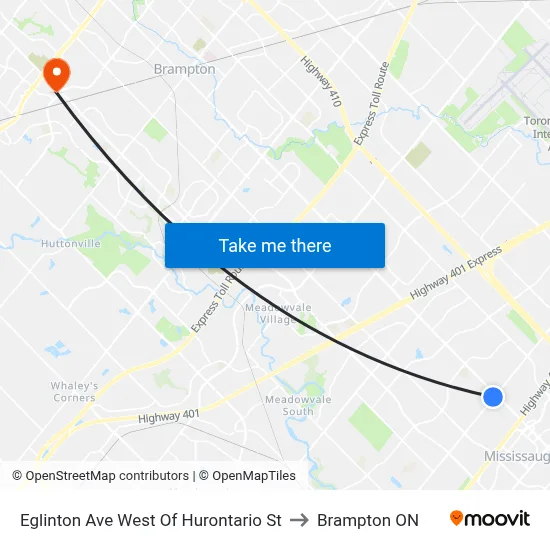 Eglinton Ave West Of Hurontario St to Brampton ON map