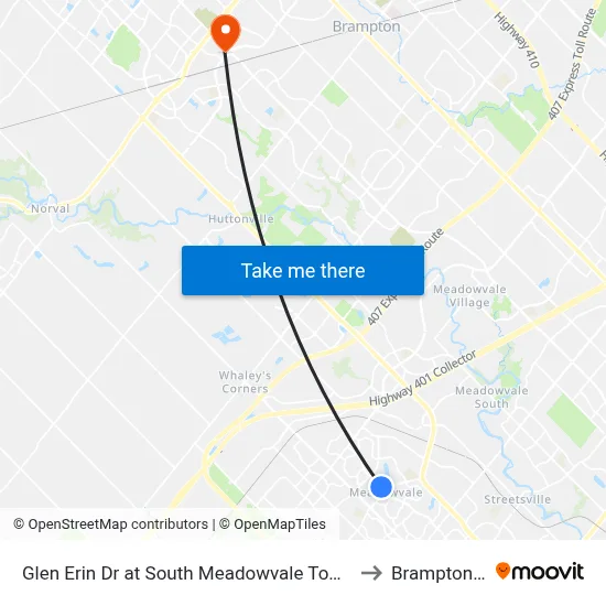 Glen Erin Dr at South Meadowvale Town Ctr Cir to Brampton ON map