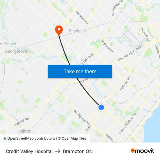 Credit Valley Hospital to Brampton ON map