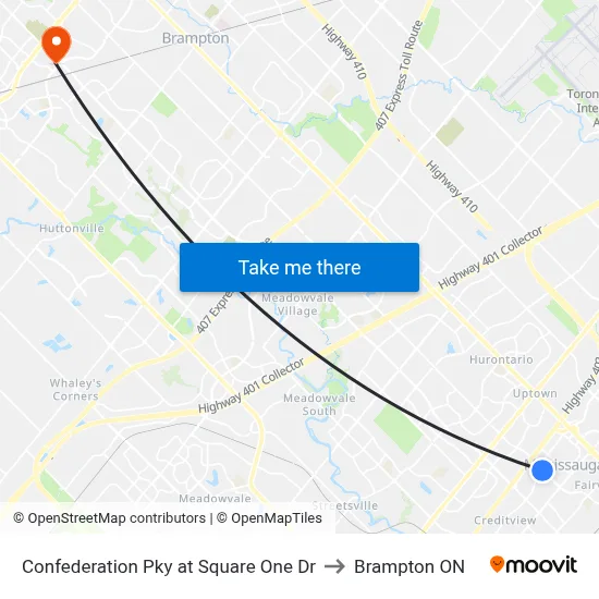 Confederation Pky at Square One Dr to Brampton ON map