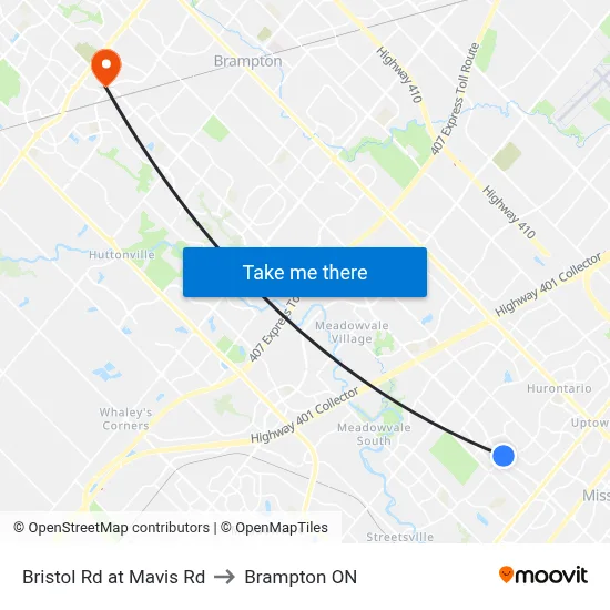 Bristol Rd at Mavis Rd to Brampton ON map