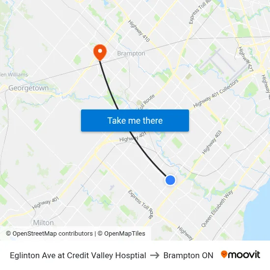 Eglinton Ave at Credit Valley Hosptial to Brampton ON map
