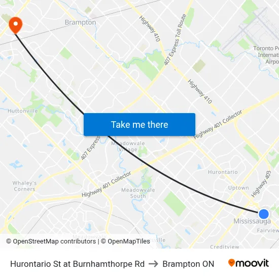 Hurontario St at Burnhamthorpe Rd to Brampton ON map