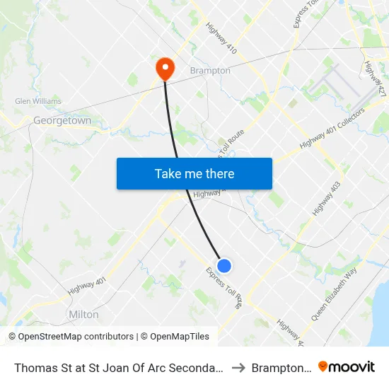 Thomas St at St Joan Of Arc Secondary School to Brampton ON map