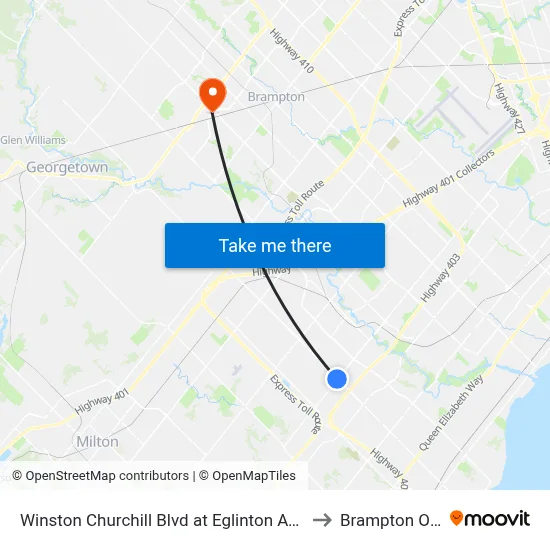 Winston Churchill Blvd at Eglinton Ave to Brampton ON map