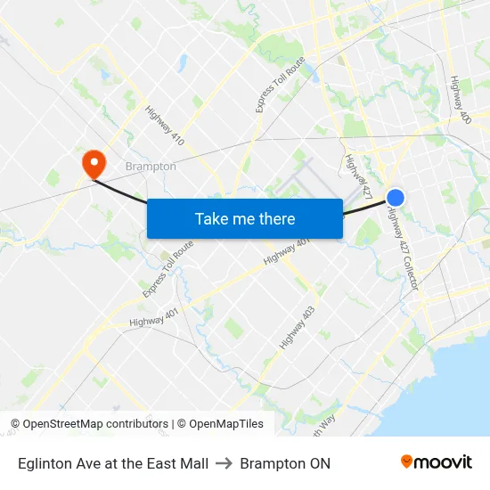 Eglinton Ave at the East Mall to Brampton ON map