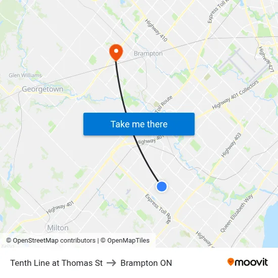 Tenth Line at Thomas St to Brampton ON map