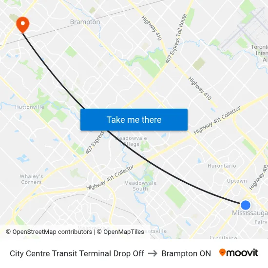 City Centre Transit Terminal Drop Off to Brampton ON map