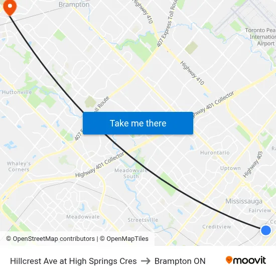 Hillcrest Ave at High Springs Cres to Brampton ON map
