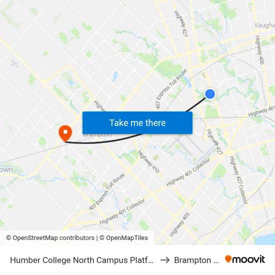 Humber College North Campus Platform 8 to Brampton ON map