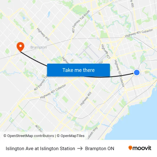 Islington Ave at Islington Station to Brampton ON map
