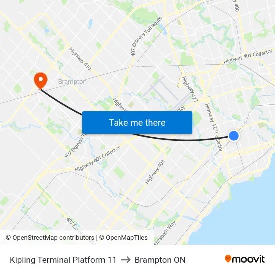 Kipling Terminal Platform 11 to Brampton ON map