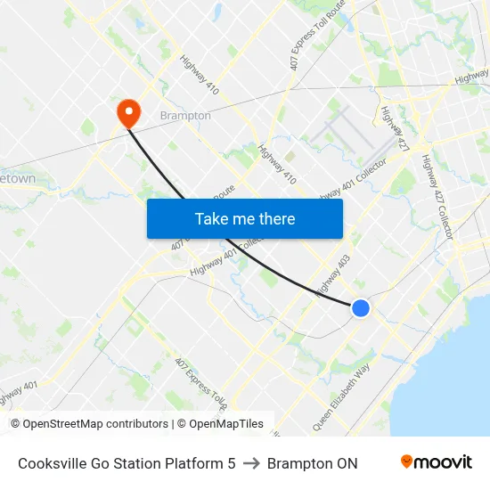 Cooksville Go Station Platform 5 to Brampton ON map