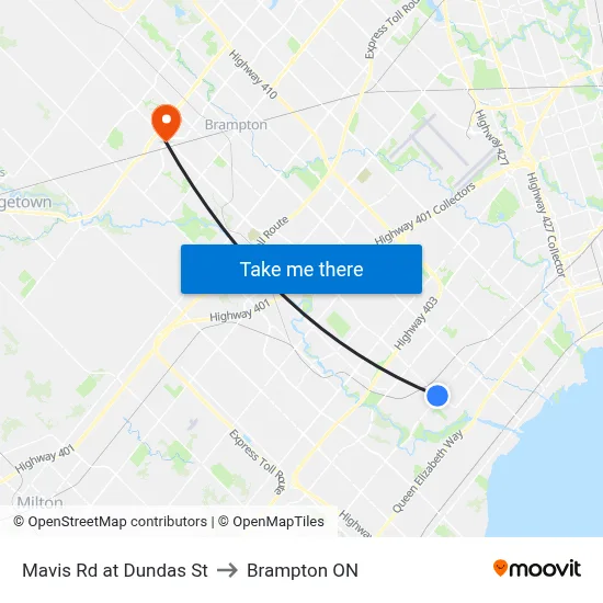 Mavis Rd at Dundas St to Brampton ON map
