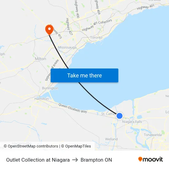 Outlet Collection at Niagara to Brampton ON map