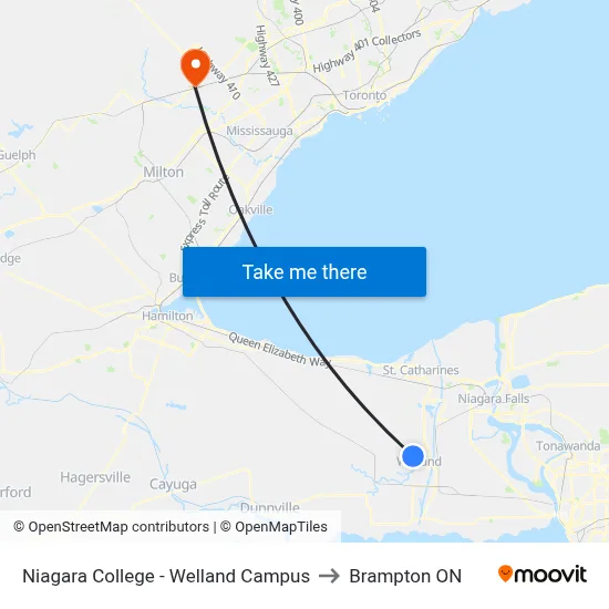 Niagara College - Welland Campus to Brampton ON map