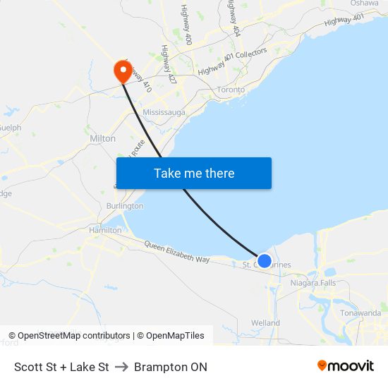 Scott St + Lake St to Brampton ON map
