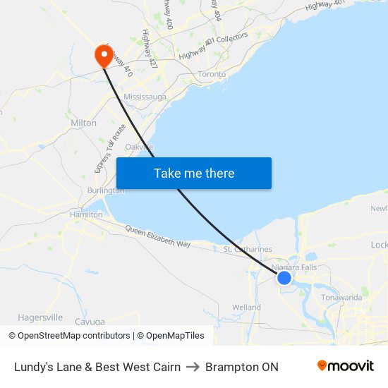 Lundy's Lane & Best West Cairn to Brampton ON map