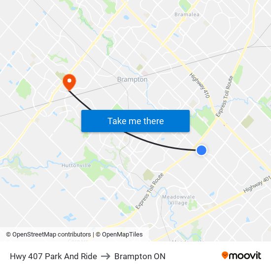 Hwy 407 Park And Ride to Brampton ON map