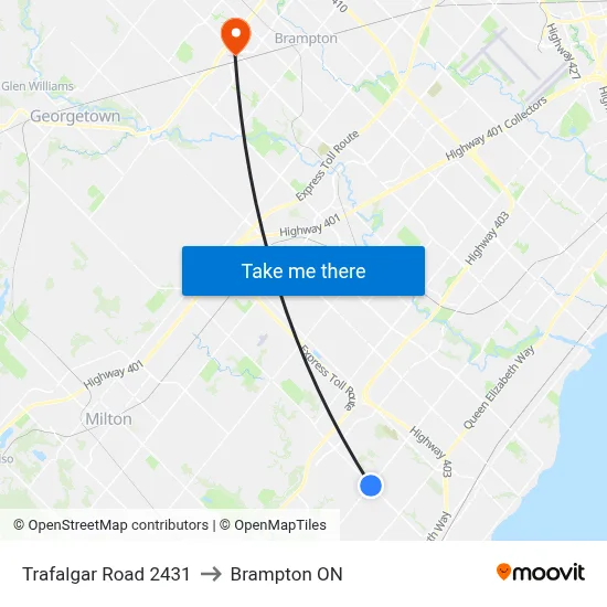 Trafalgar Road 2431 to Brampton ON map