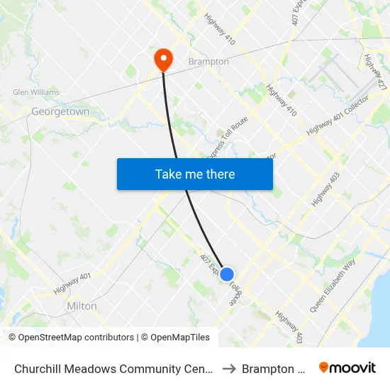 Churchill Meadows Community Centre to Brampton ON map