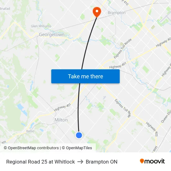 Regional Road 25 at Whitlock to Brampton ON map
