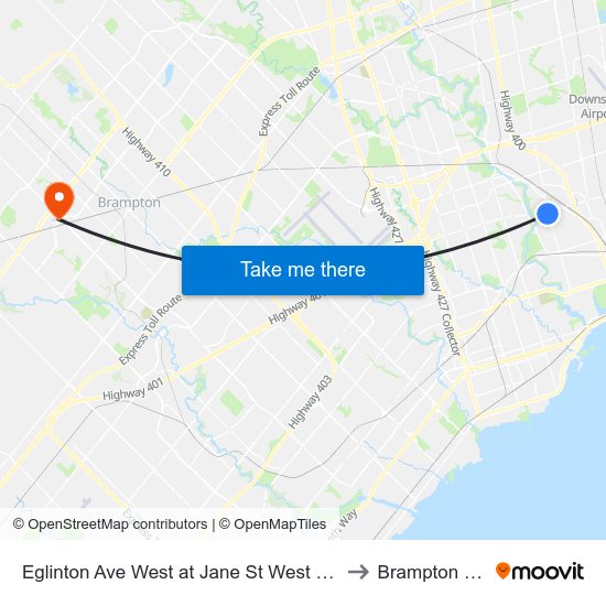 Eglinton Ave West at Jane St West Side to Brampton ON map