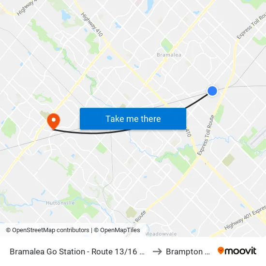 Bramalea Go Station - Route 13/16 Stop to Brampton ON map