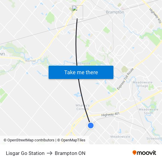 Lisgar Go Station to Brampton ON map