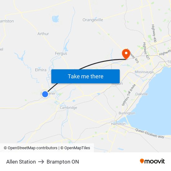 Allen Station to Brampton ON map
