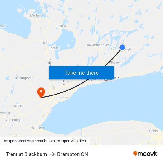 Trent at Blackburn to Brampton ON map