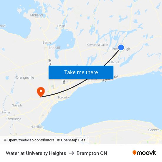 Water at University Heights to Brampton ON map