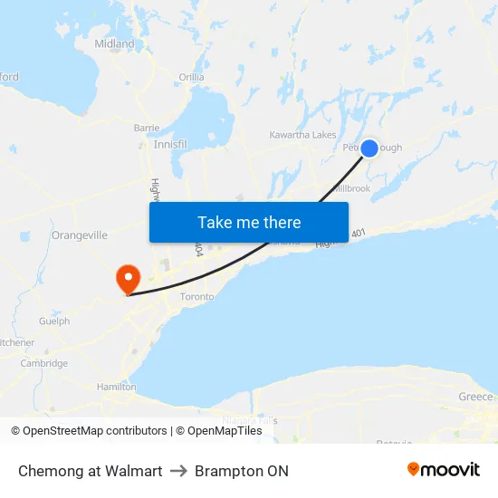 Chemong at Walmart to Brampton ON map