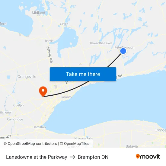 Lansdowne at the Parkway to Brampton ON map