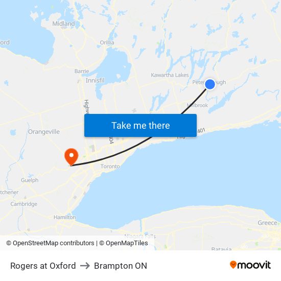 Rogers at Oxford to Brampton ON map