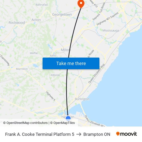 Frank A. Cooke Terminal Platform 5 to Brampton ON map