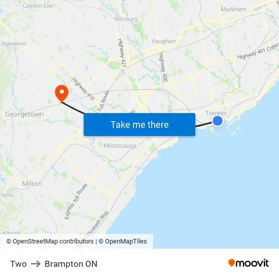 Toronto to Brampton ON map