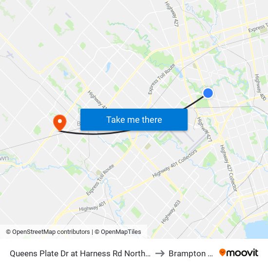 Queens Plate Dr at Harness Rd North Side to Brampton ON map