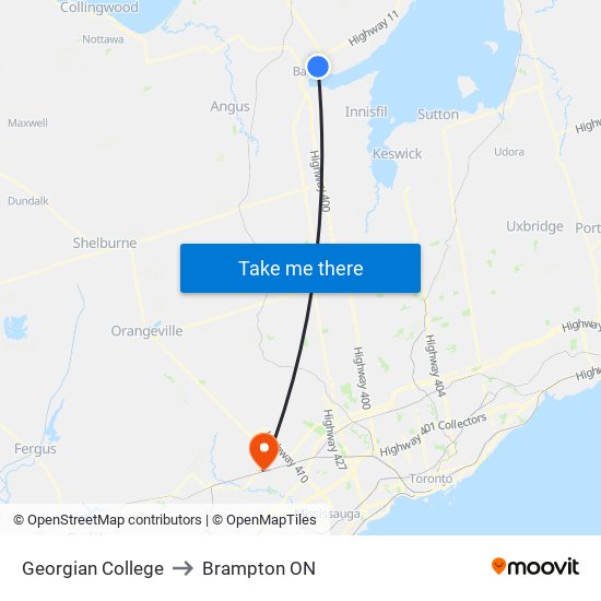 Georgian College to Brampton ON map