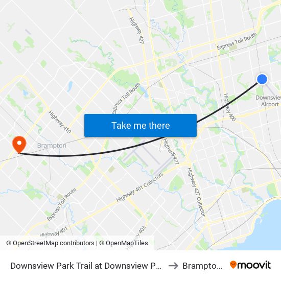 Downsview Park Trail at Downsview Park Station to Brampton ON map