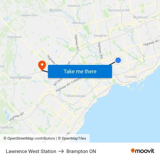 Lawrence West Station to Brampton ON map