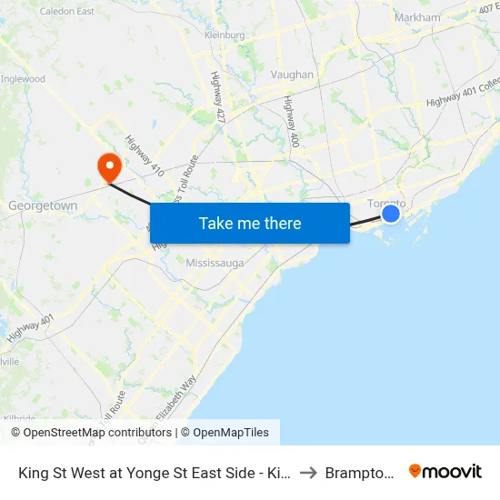 King St West at Yonge St East Side - King Station to Brampton ON map