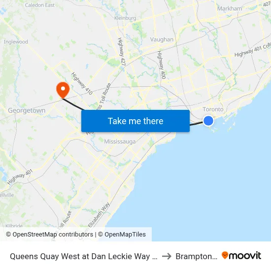 Queens Quay West at Dan Leckie Way East Side to Brampton ON map