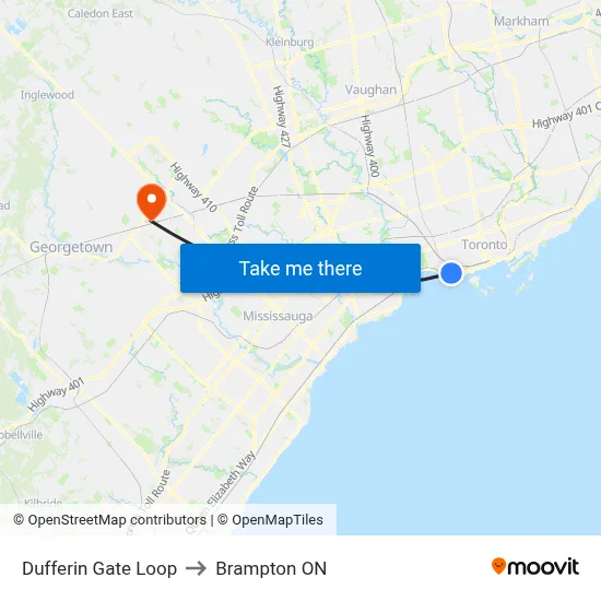 Dufferin Gate Loop to Brampton ON map