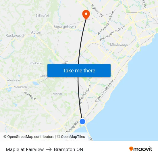 Maple at Fairview to Brampton ON map